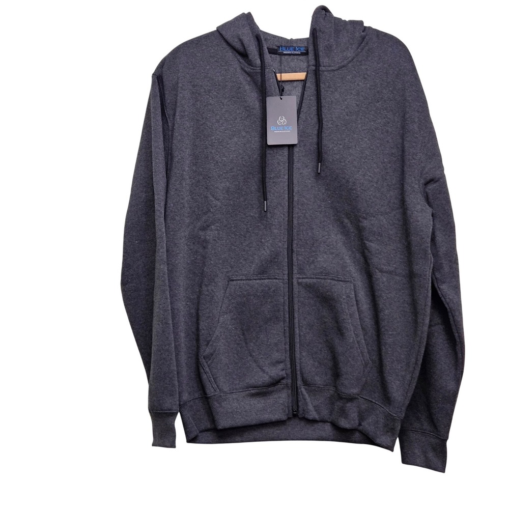 Blue Ice Full Zip Hoodie Mens Size Large Charcoal Gray Fleece‎ Athleisure Casual
